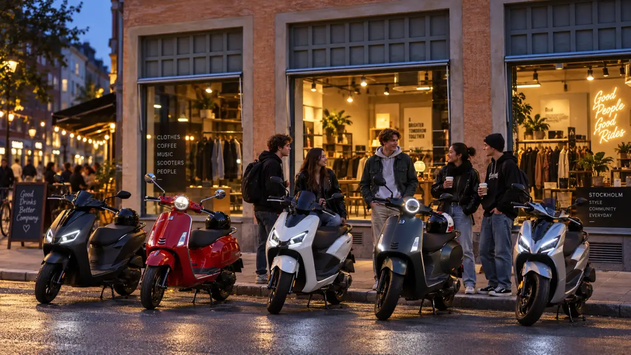 Scooters parked outside the shop